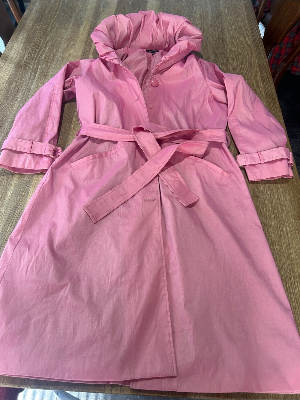 Samuel Dong bubble gum Pink Hooded Trench Coat with Belt size large